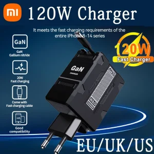 Xiaomi 120W GaN Fast Charger Compatible With Retractable Type-c And Ligtning Cable Portable Adapter For Iphone 16 Ipad Macbook