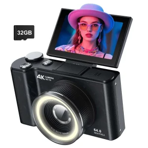 4K Digital Camera for Photography,4k Camera with Ring Light